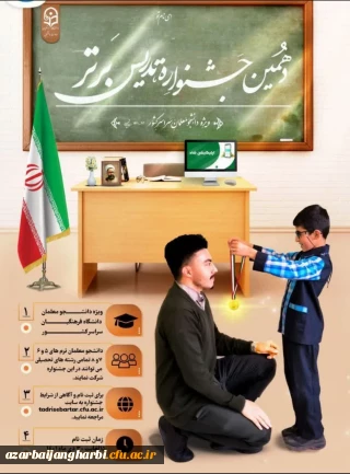 اطلاعیه ویژه دانشجو معلمان ترم های ۵ و ۶ و ۷ و ۸:

دهمین جشنواره تدریس برتر