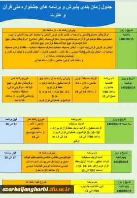 جدول زمان بندی پذیرش:

جدول زمان بندی پذیرش و برنامه های جشنواره