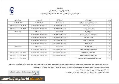 تقویم آموزشی سال تحصیلی 1403-1402 دانشگاه فرهنگیان اعلام شد
